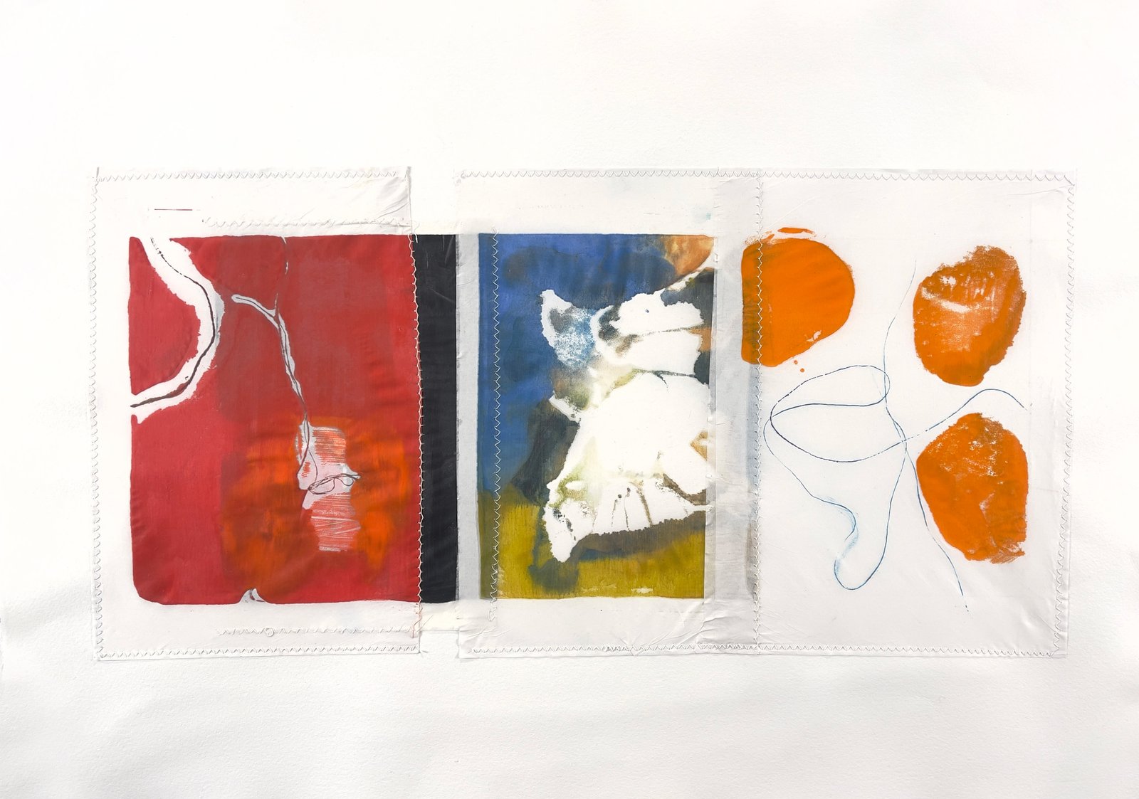 LollyPop, 2026 22” x 30” encaustic monotype machine stitched to paper.