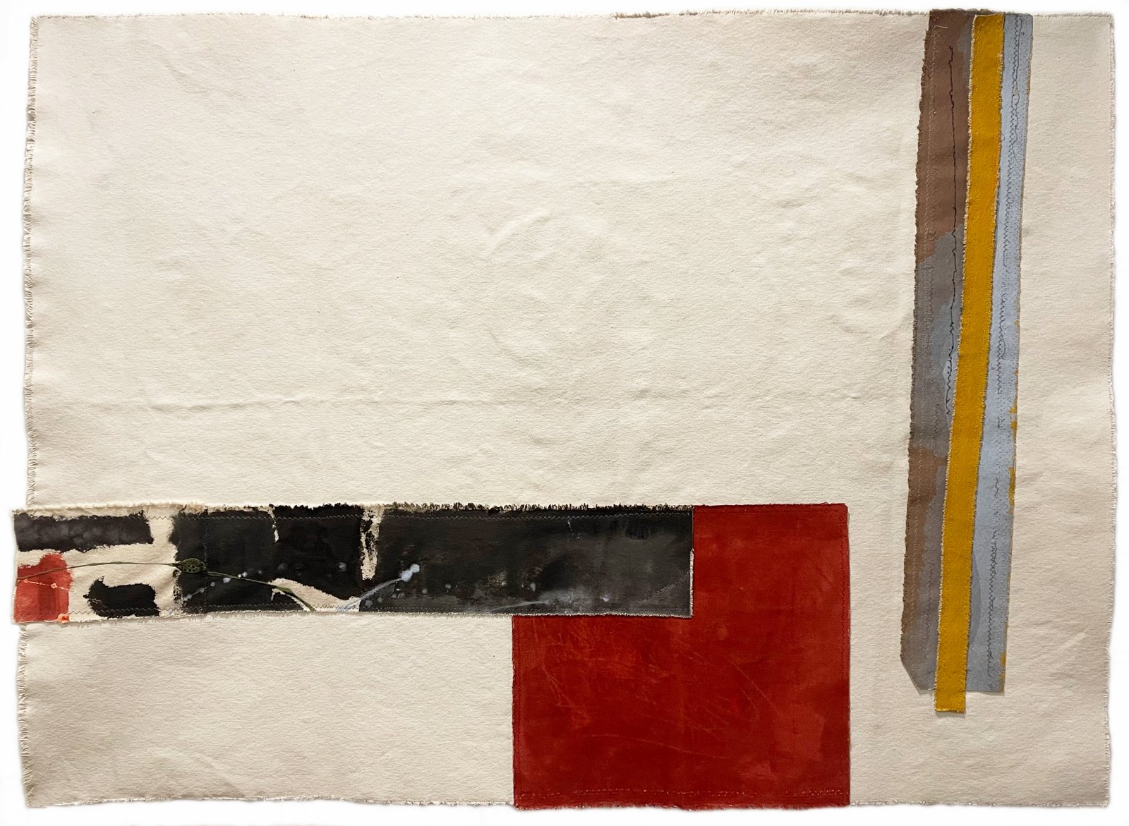She Says, 2026 33” x 45” assemblage of acrylic painted canvas pieces machine-stitched.
