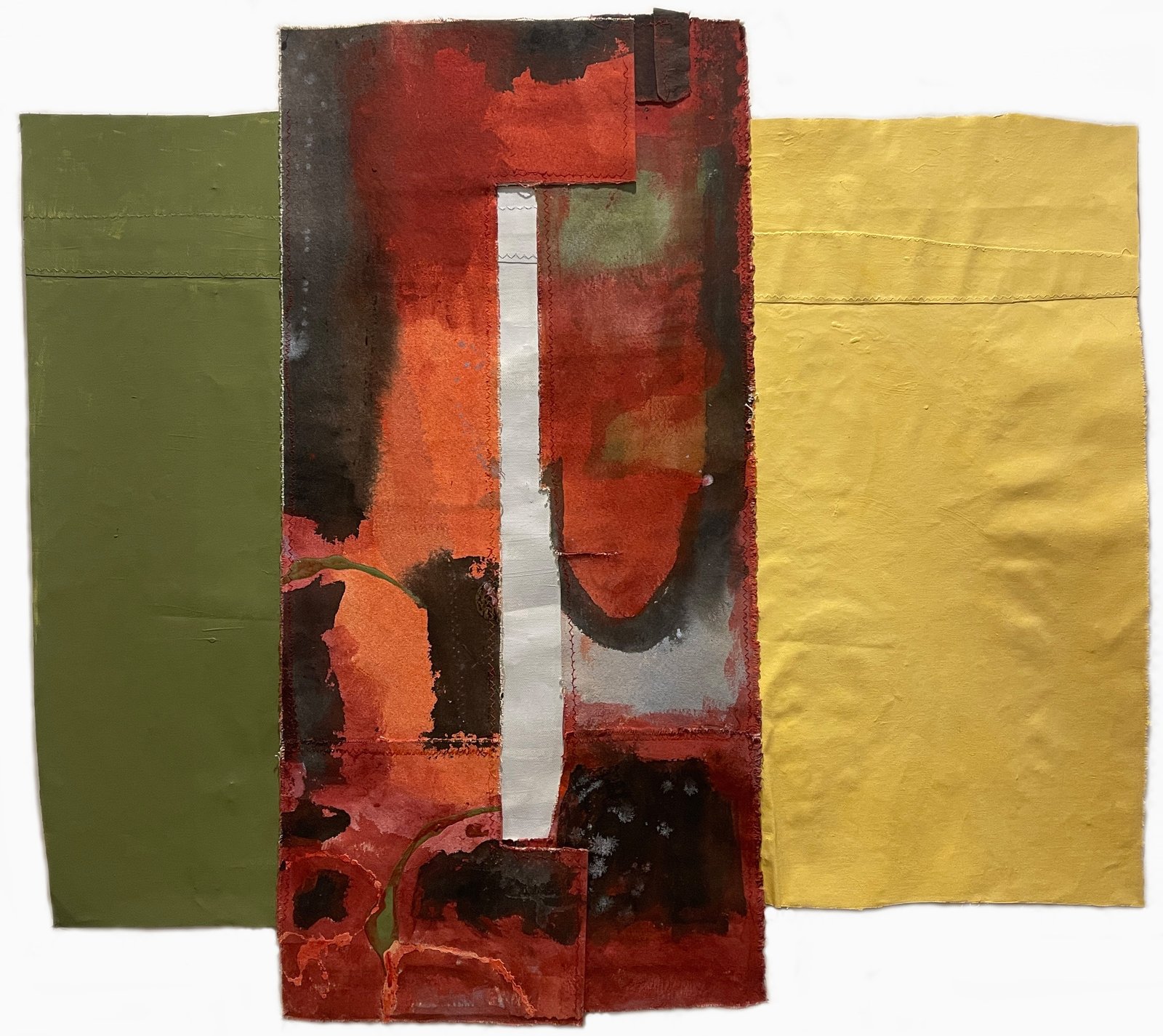 She Sees, 2026 28.5” x 31” assemblage of acrylic-painted canvas pieces, machine-stitched.